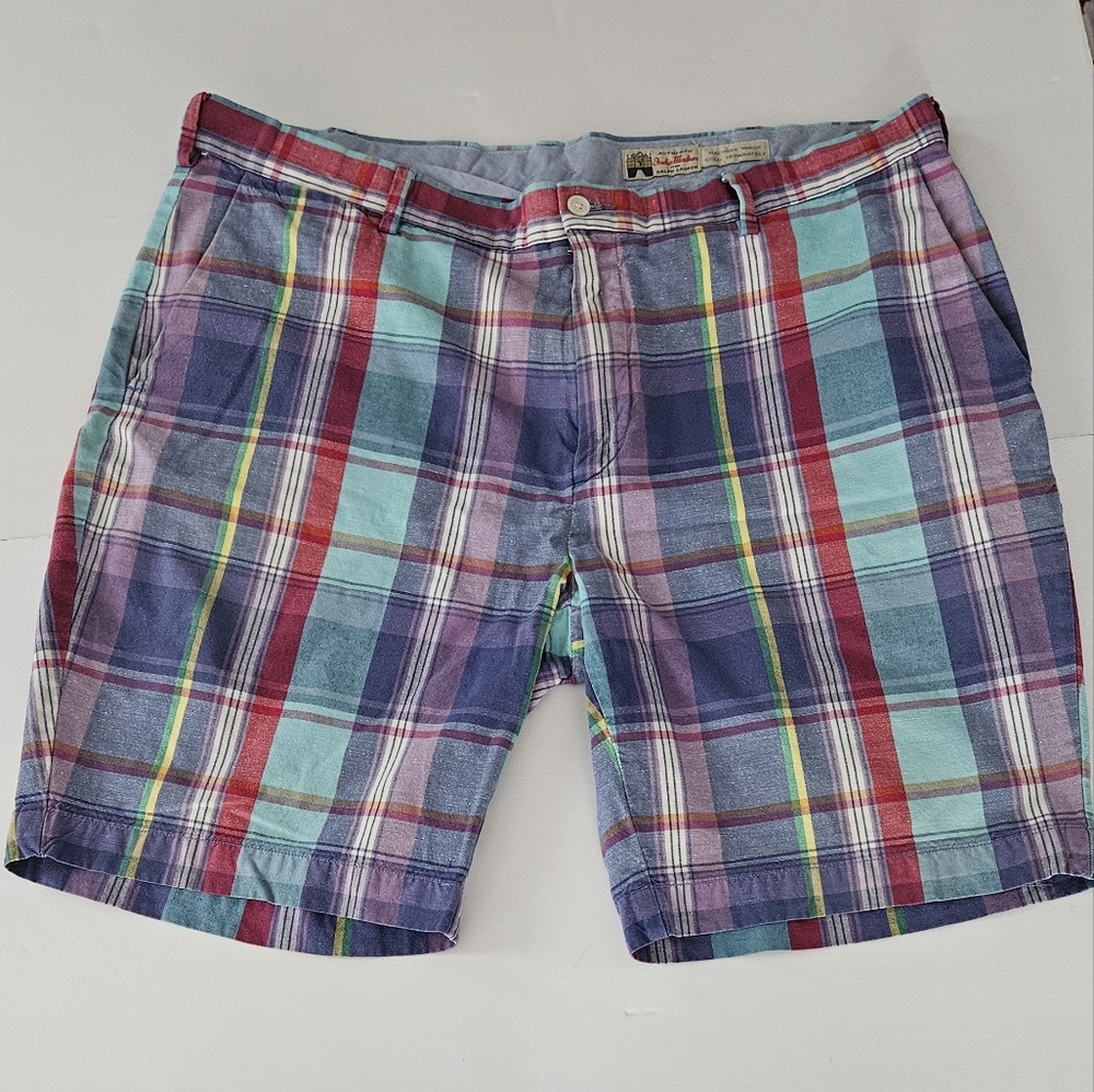 Polo Ralph Lauren Mens India Madras Linen Cotton Shorts SZ 40 Blue Pla…